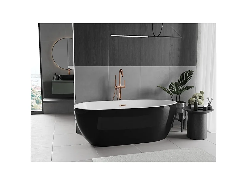 Mexen Eos baignoire autoportante 150 x 75 cm, blanche/noire, trop-plein cuivre brossé - 52471507575-65