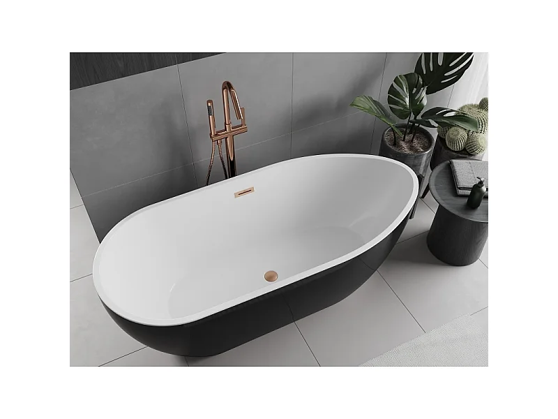 Mexen Eos baignoire autoportante 150 x 75 cm, blanche/noire, trop-plein cuivre brossé - 52471507575-65