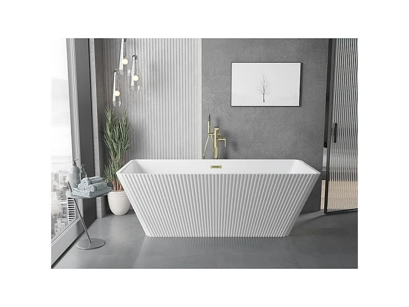 Mexen Tava vrijstaande gegolfde badkuip 170 x 75 cm, wit, gouden geborstelde overloop - 52851707500-55