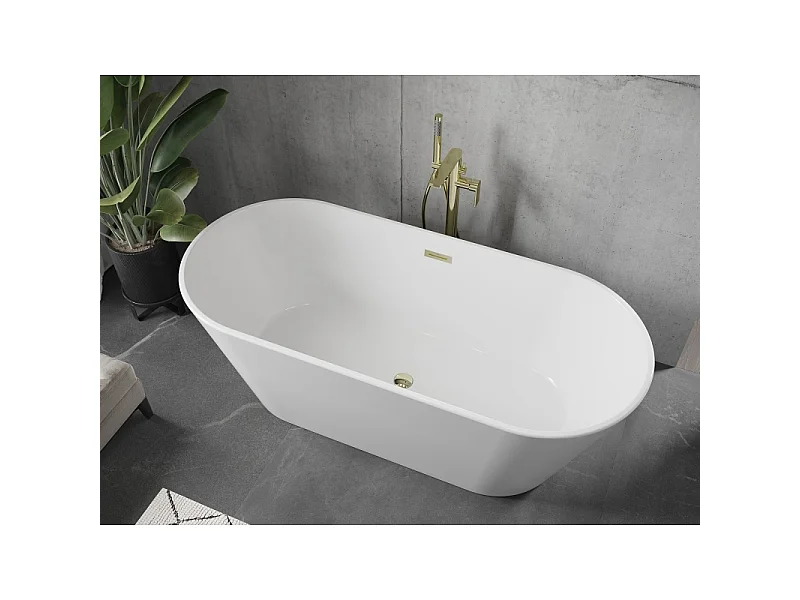 Mexen Flavia baignoire autoportante 150 x 75 cm, blanche, trop-plein doré - 54031507500-G