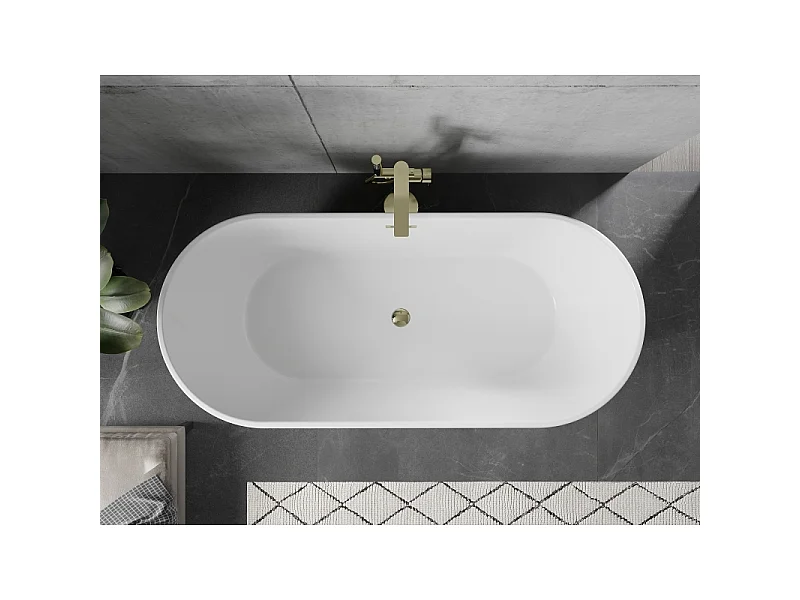 Mexen Flavia baignoire autoportante 150 x 75 cm, blanche, trop-plein doré - 54031507500-G