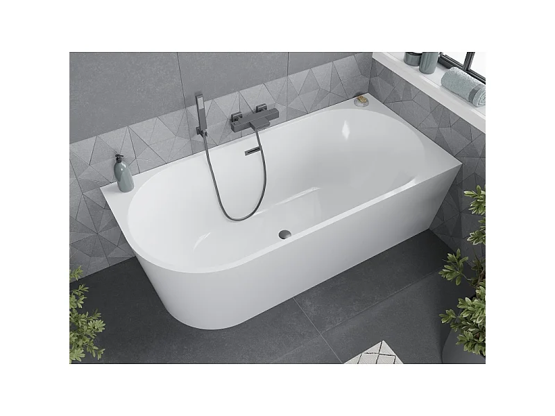 Mexen Mia freestanding corner bathtub right 160 x 75 cm, white, gun metal overflow - 52691607500P-95