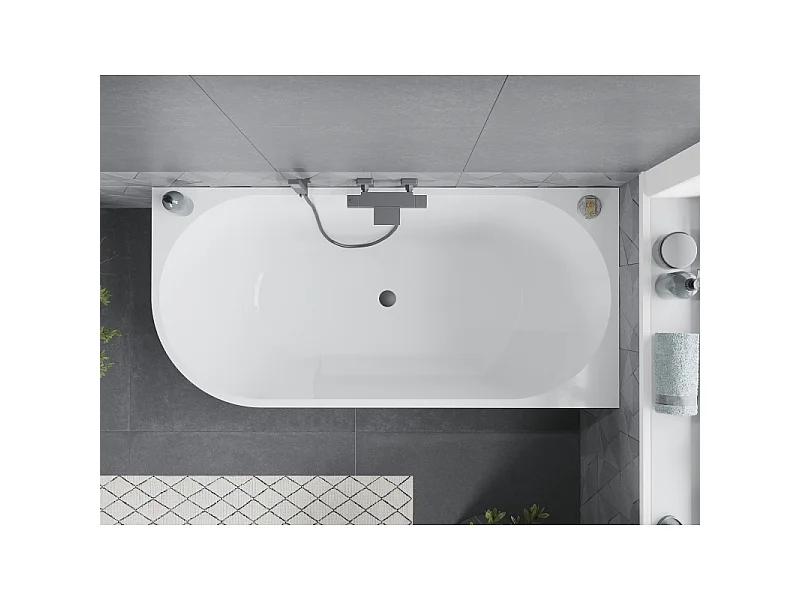 Mexen Mia freestanding corner bathtub right 160 x 75 cm, white, gun metal overflow - 52691607500P-95