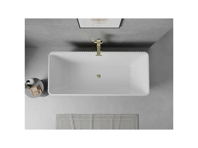 Mexen Nila vrijstaande gegroefde badkuip 170 x 75 cm, wit, overloop goud - 52841708000-50