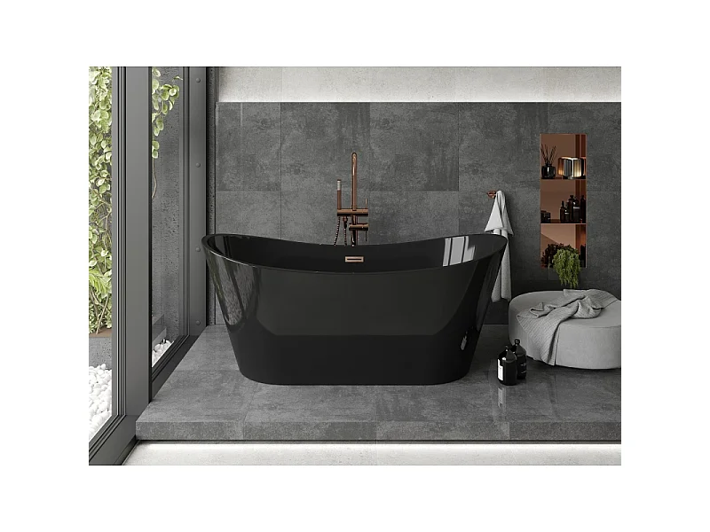 Mexen Montana baignoire autoportante 170 x 80 cm, noire, trop-plein cuivre brossé - 52011708070-65