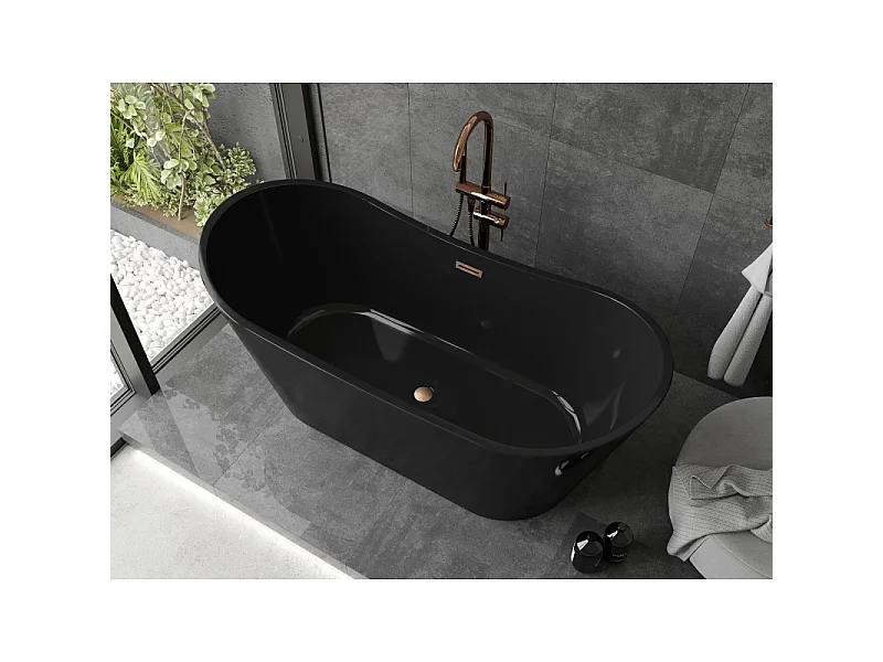 Mexen Montana baignoire autoportante 170 x 80 cm, noire, trop-plein cuivre brossé - 52011708070-65