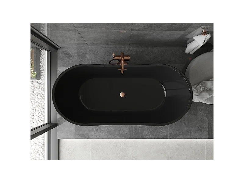 Mexen Montana baignoire autoportante 170 x 80 cm, noire, trop-plein cuivre brossé - 52011708070-65
