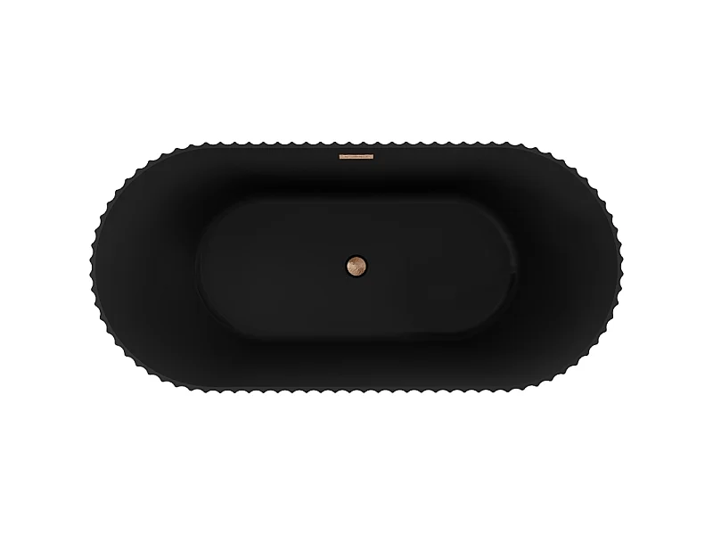 Mexen Paola baignoire autoportante rainurée 170 x 80 cm, noir mat, trop-plein cuivre brossé - 52721708071-65