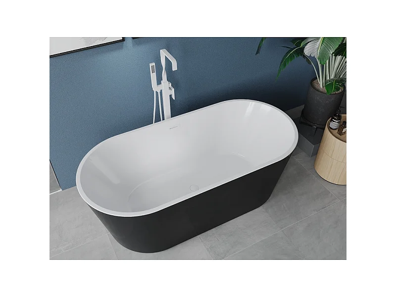 Mexen Luna baignoire autoportante 140 x 75 cm, blanche/noire, trop-plein blanc - 52031407575-20