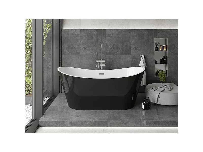Mexen Montana freestanding bathtub 67 x 31 inches, white/black, chrome overflow - 52011708075-01