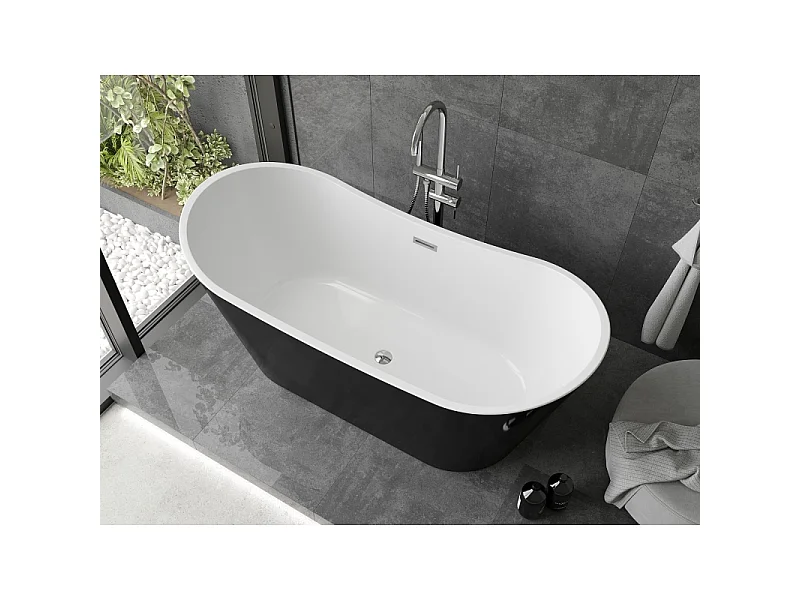 Mexen Montana freestanding bathtub 67 x 31 inches, white/black, chrome overflow - 52011708075-01