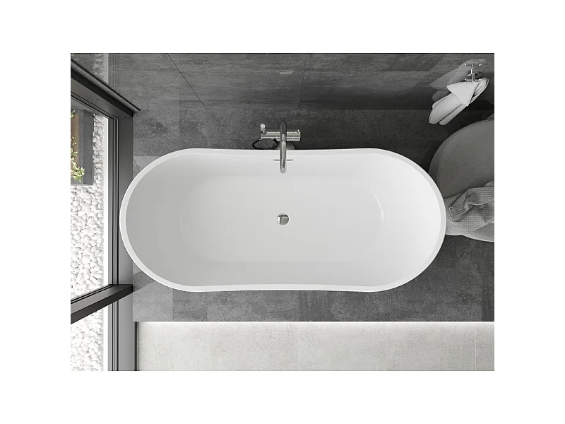 Mexen Montana freestanding bathtub 67 x 31 inches, white/black, chrome overflow - 52011708075-01