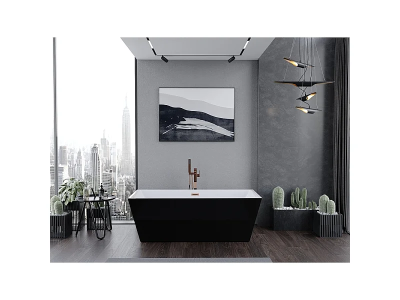 Mexen Lita freestanding bathtub 170 x 75 cm, white/black, rose gold overflow - 52121707575-60