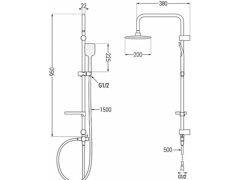 Mexen Sven exposed shower set with rain shower and Fabia shower mixer, chrome - 746540262-00