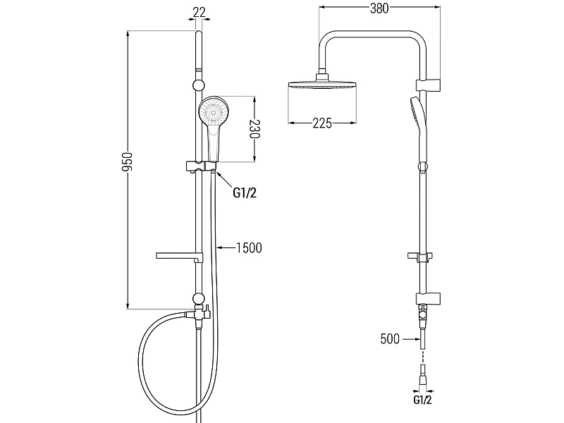 Mexen Erik overground shower set with rain shower and thermostatic shower mixer Cube, chrome - 77200205-00