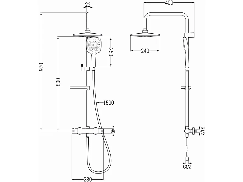 Mexen KX17 conjunto de duche de superfície com chuveiro e misturadora termostática, cromado/branco - 771501791-02