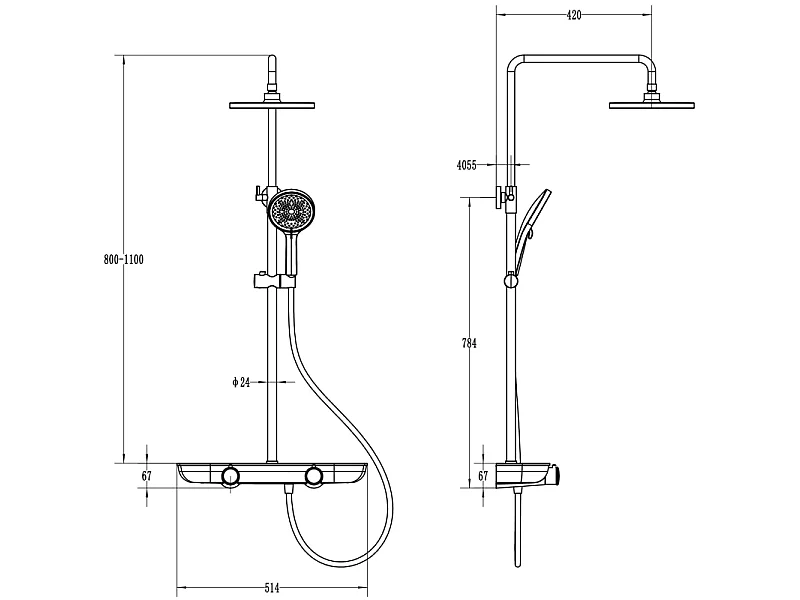 Mexen Axis opbouw douche set met regendouche en batterij, chroom/wit - 78112-20