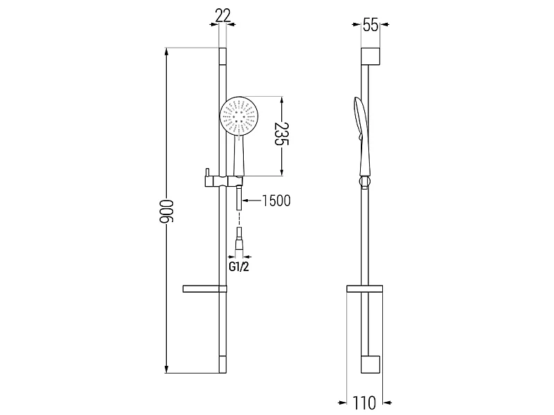 Mexen DS67 glijdende doucheset, zwart - 785674583-70