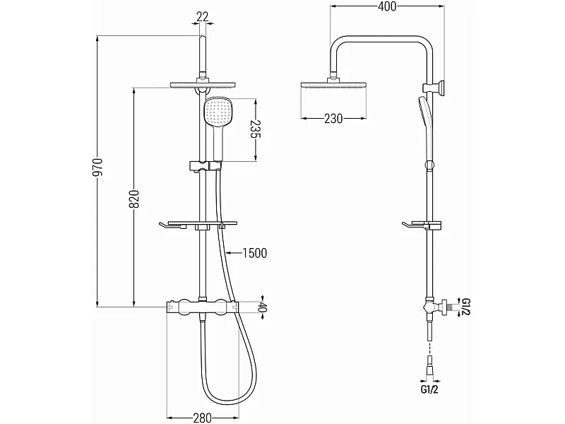 Mexen KT33 conjunto de duche de superfície com chuveiro de teto e misturadora termostática, branco/cromado - 771503393-21