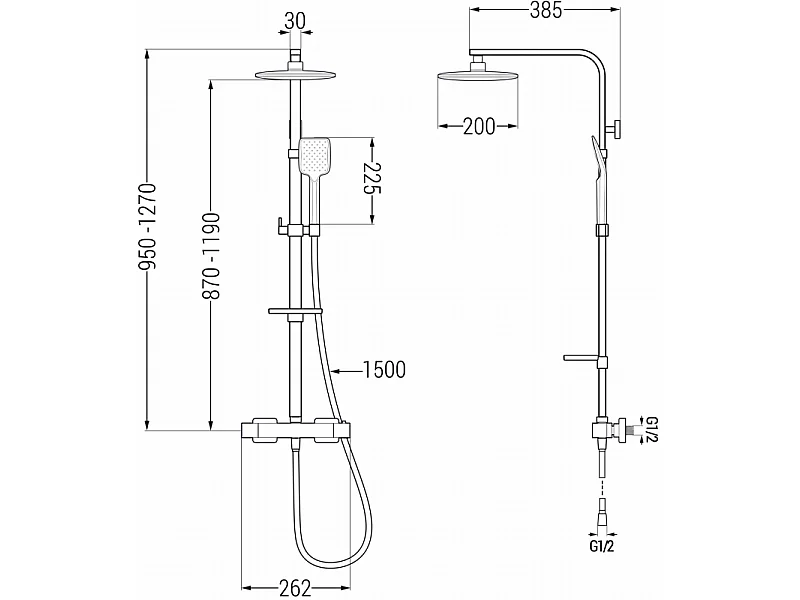 Mexen CQ62 conjunto de duche de superfície com chuveiro e misturadora termostática, grafite - 772506295-66