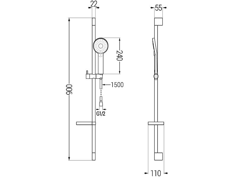 Mexen DS40 sliding shower set, chrome - 785404583-00
