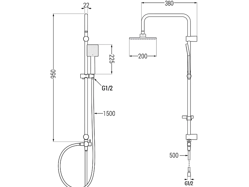 Mexen Tord exposed shower set with rain shower and thermostatic shower mixer Cube, chrome - 77200200-00