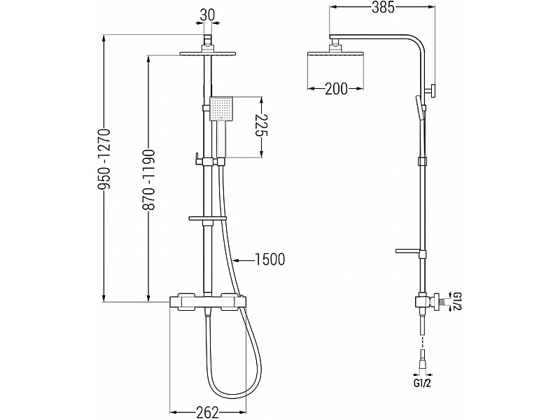 Mexen CQ45 exposed shower set with rain shower head and thermostatic mixer, chrome - 772504595-00