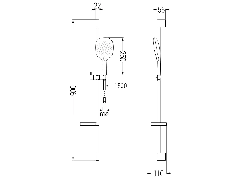 Mexen DS22 sliding shower set, chrome - 785224583-00