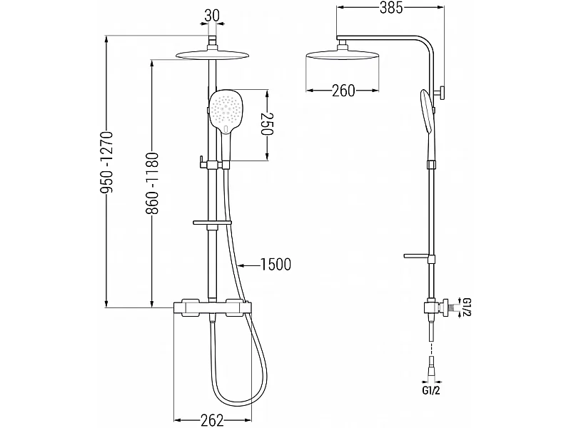 Mexen CQ22 conjunto de duche de superfície com chuveiro de teto e misturadora termostática, preto - 772502295-70