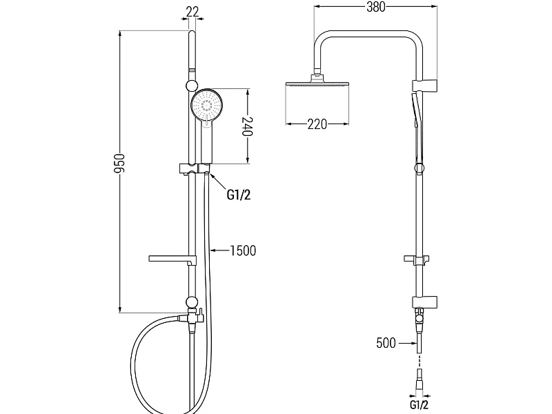 Mexen Carl exposed shower set with rain shower and Slim thermostatic shower mixer, chrome - 77105240-00