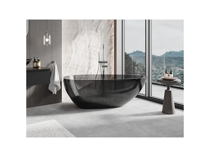 Mexen Glass zwart vrijstaande transparante badkuip 160 x 80 cm, chromen stop - 58061608013