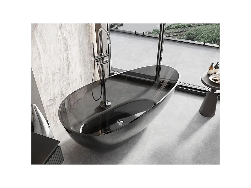 Mexen Glass zwart vrijstaande transparante badkuip 160 x 80 cm, chromen stop - 58061608013