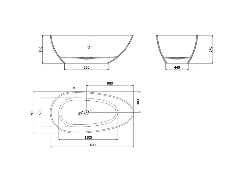 Mexen Glass zwart vrijstaande transparante badkuip 160 x 80 cm, chromen stop - 58061608013