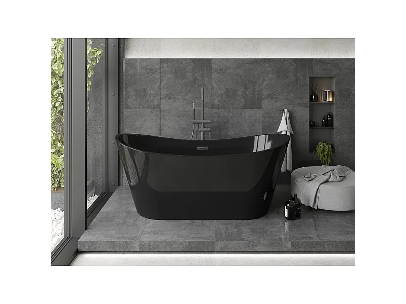 Mexen Montana baignoire autoportante 170 x 80 cm, noire, trop-plein gris canon brossé - 52011708070-66