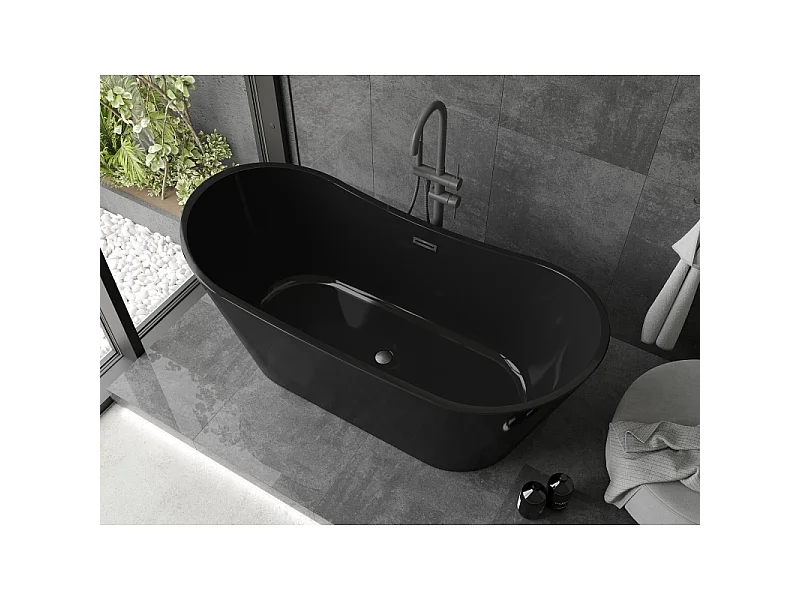 Mexen Montana baignoire autoportante 170 x 80 cm, noire, trop-plein gris canon brossé - 52011708070-66