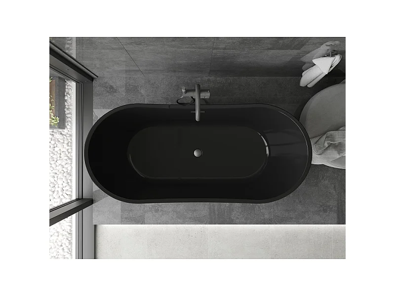 Mexen Montana baignoire autoportante 170 x 80 cm, noire, trop-plein gris canon brossé - 52011708070-66