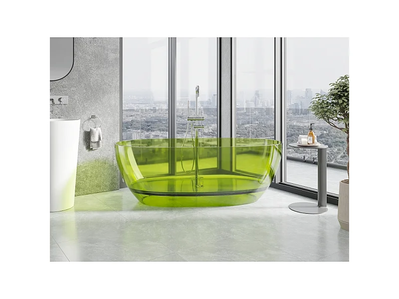 Mexen Pure lime vrijstaande transparante badkuip 170 x 80 cm, chromen afvoerplug - 58071708012