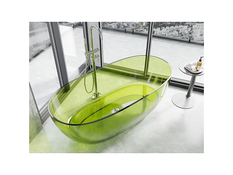 Mexen Pure lime vrijstaande transparante badkuip 170 x 80 cm, chromen afvoerplug - 58071708012