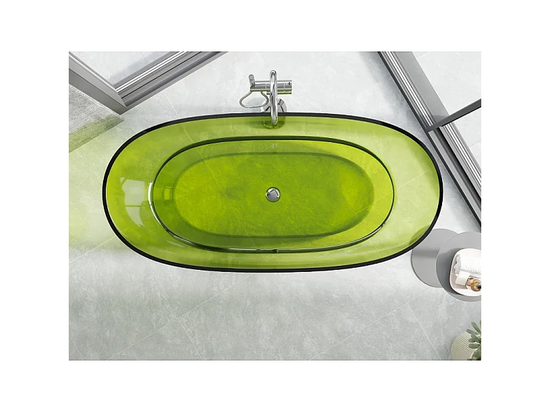 Mexen Pure lime vrijstaande transparante badkuip 170 x 80 cm, chromen afvoerplug - 58071708012