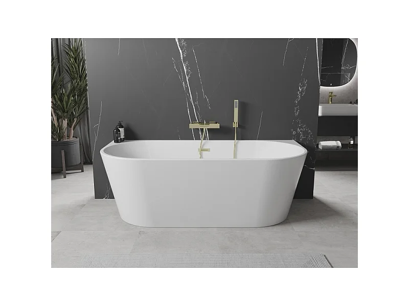 Mexen Oval Freestanding Wall Bathtub 180 x 80 cm, White, Brushed Gold Overflow - 52671808000-55