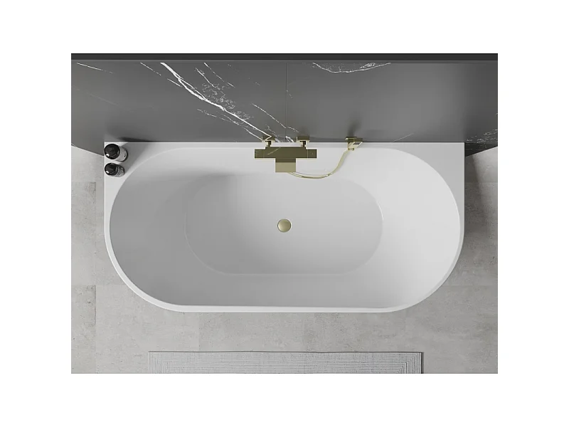 Mexen Oval Freestanding Wall Bathtub 180 x 80 cm, White, Brushed Gold Overflow - 52671808000-55