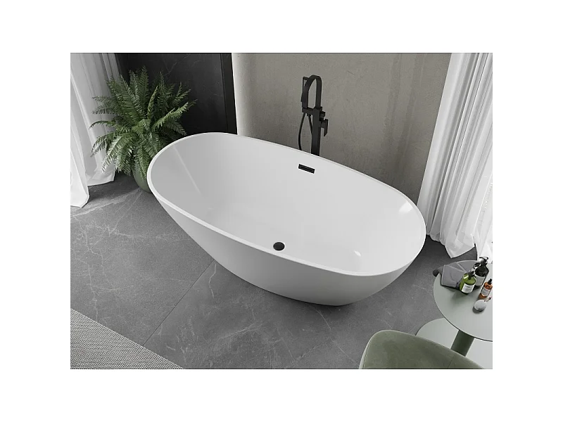 Mexen Eris samostoječa kopalna kad 180 x 80 cm, bela, črni preliv - 53441808000-70