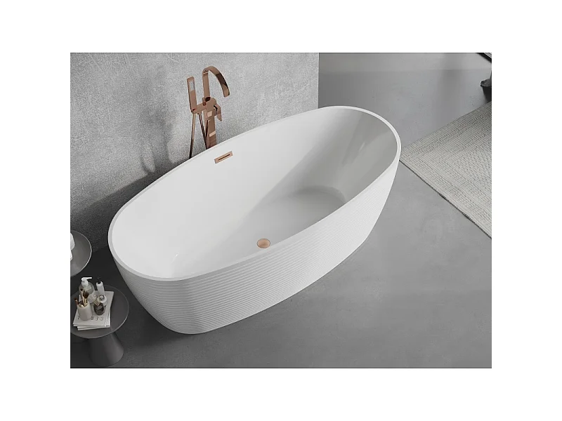 Mexen Lira vrijstaande badkuip patroon 170 x 80 cm, wit, overloop geborsteld koper - 52831708000-65
