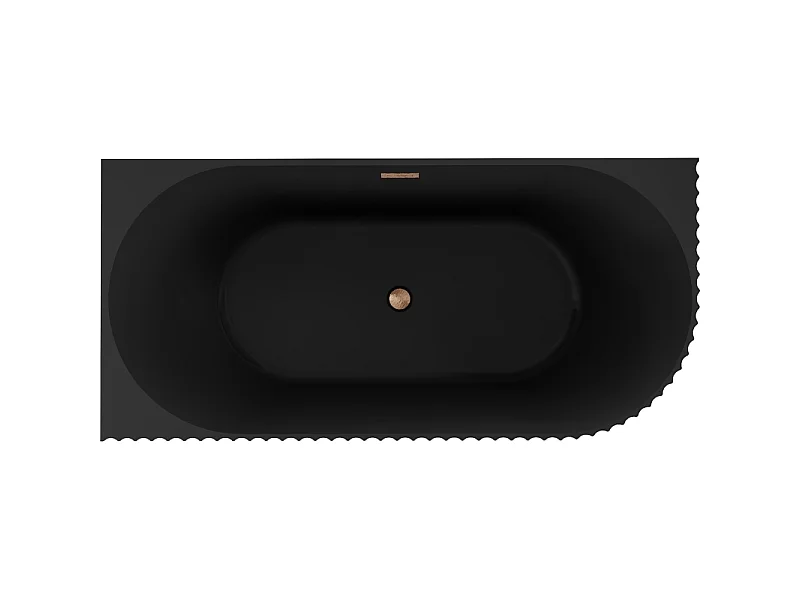 Mexen Gia baignoire autoportante d'angle rainurée gauche 150 x 75 cm, noir mat, trop-plein cuivre brossé - 52701507571L-65