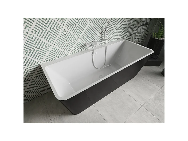 Mexen Volta freestanding wall-mounted bathtub 170 x 75 cm, white/black, white overflow - 51131707575-20