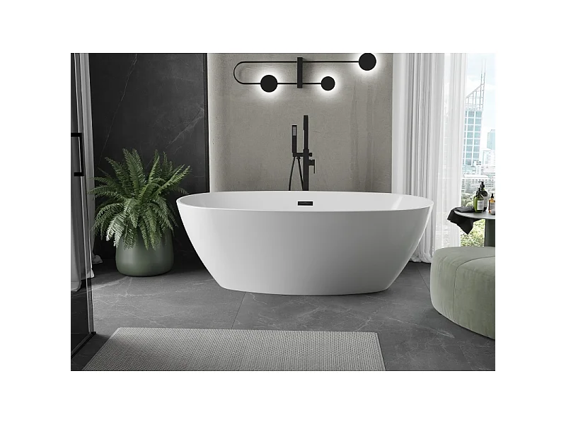 Mexen Eris baignoire autoportante 155 x 80 cm, blanche, trop-plein noir - 53441558000-70