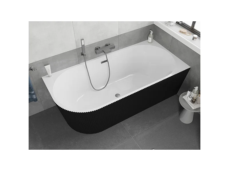 Mexen Silo freestanding corner right grooved bathtub 170 x 80 cm, white/black, gun metal overflow - 52891708075P-95