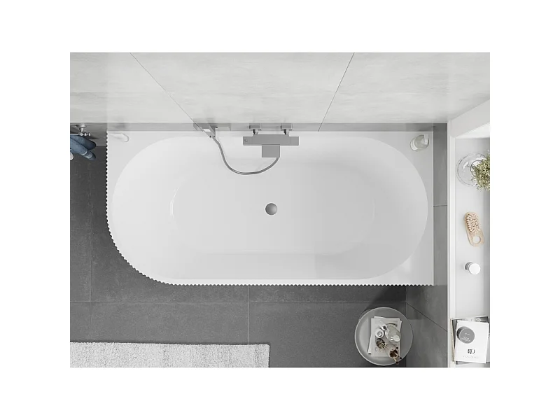 Mexen Silo freestanding corner right grooved bathtub 170 x 80 cm, white/black, gun metal overflow - 52891708075P-95