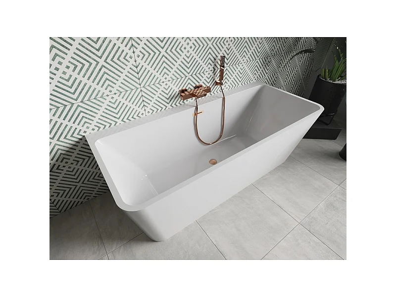 Mexen Volta freestanding wall bathtub 67 x 29.5 in, white, brushed copper overflow - 51131707500-65