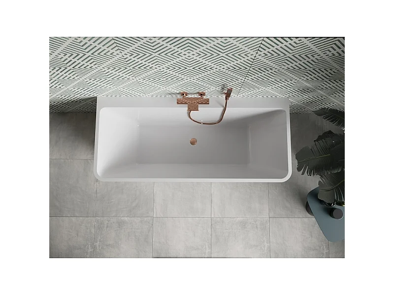 Mexen Volta freestanding wall bathtub 67 x 29.5 in, white, brushed copper overflow - 51131707500-65